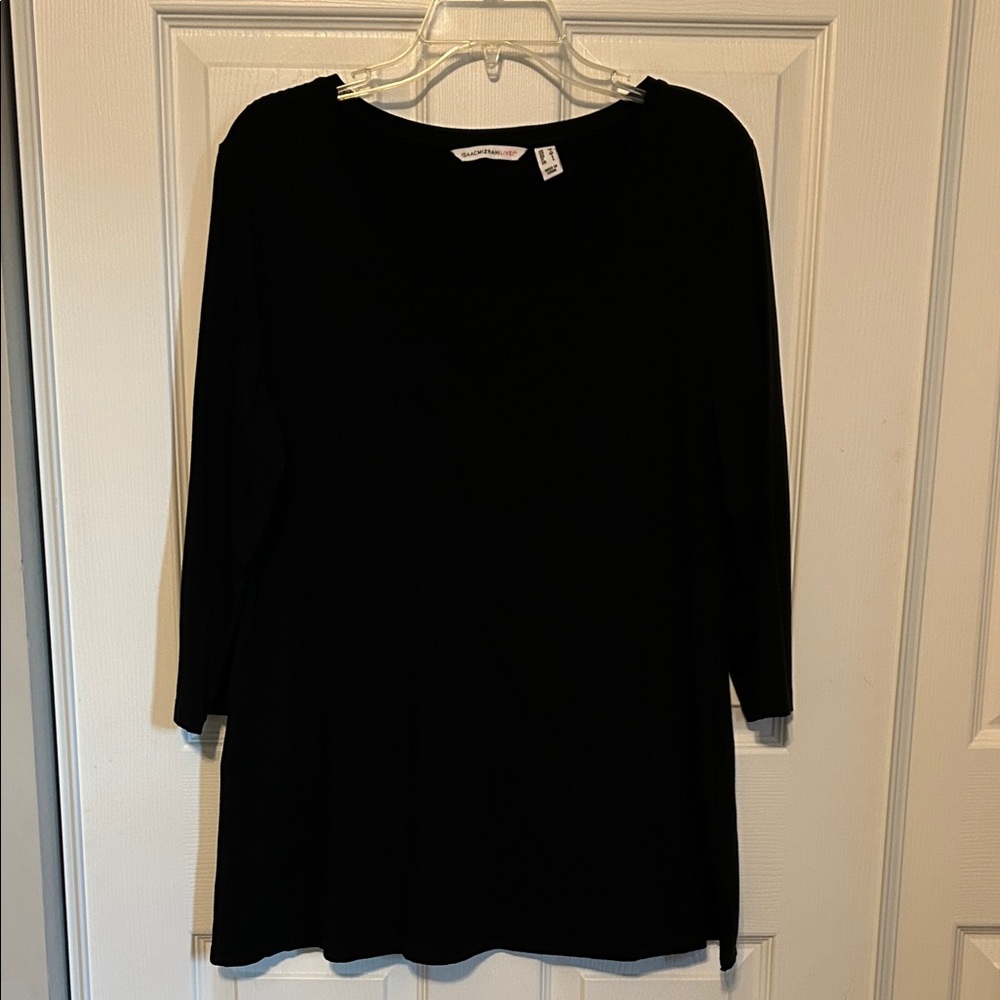 ISAAC MIZRAHI LIVE Classic Black Top 3/4 Length Sleeve Tunic Top Women's Medium
